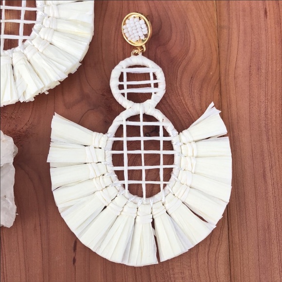 Free People White Raffia Statement Earrings - Picture 3 of 5